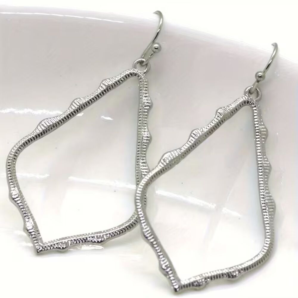 Textured Silver Irregular Open Teardrop Earrings Lightweight Dangle Pendant Drop